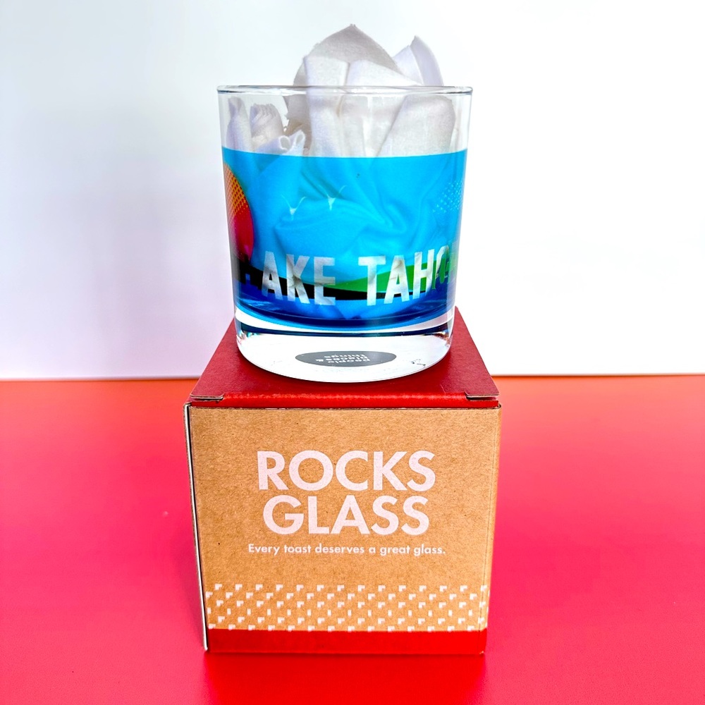 Lake Tahoe Souvenir Rocks Glass People Places & Things Modern Graphic Barware